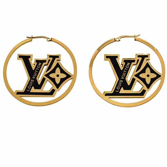 18K Gold & Black Luxury Hoop Earrings